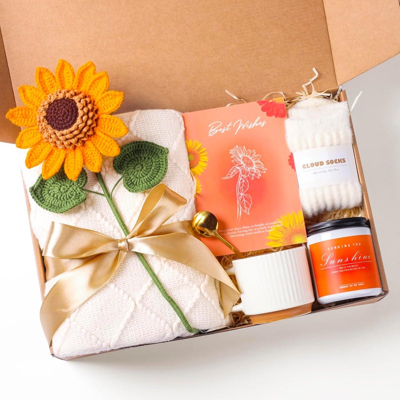oolevassy Sunflower Gifts for Women, Care Package for Women, Birthday Box for Woman, Hug in A Box, Get Well Basket, Birthday Gift Set, Self Care Gift Basket for Mom Her Friend Sister Wife Grandma - Image 1